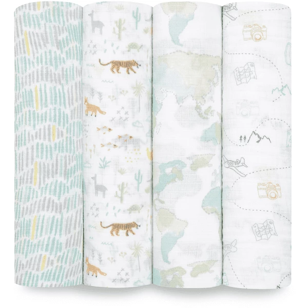Aden+anais Essential Aden + Anais™ Essentials Baumwoll-Musselin-Pucktuch 4er Pack Voyager 1 Aden+anais Essential Aden + Anais™ Essentials Baumwoll-Musselin-Pucktuch 4er Pack Voyager