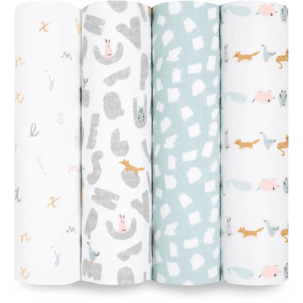 Aden+anais Essential Aden + Anais™ Essentials Pucktuch 4er-Pack Alphabet Animals 1 Aden+anais Essential Aden + Anais™ Essentials Pucktuch 4er-Pack Alphabet Animals
