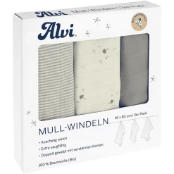 Alvi® Mullwindeln 3er Pack Faces 80 X 80 Cm