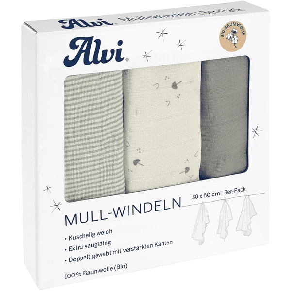 Alvi® Mullwindeln 3er Pack Faces 80 X 80 Cm 1 Alvi® Mullwindeln 3er Pack Faces 80 X 80 Cm