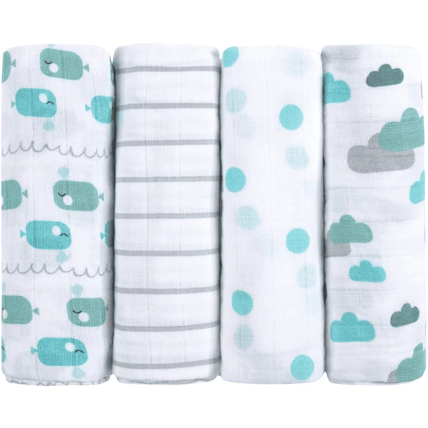 Emma & Noah Mullwindeln 4er Set Wal Blau 70 X 70 Cm 1 Emma & Noah Mullwindeln 4er Set Wal Blau 70 X 70 Cm