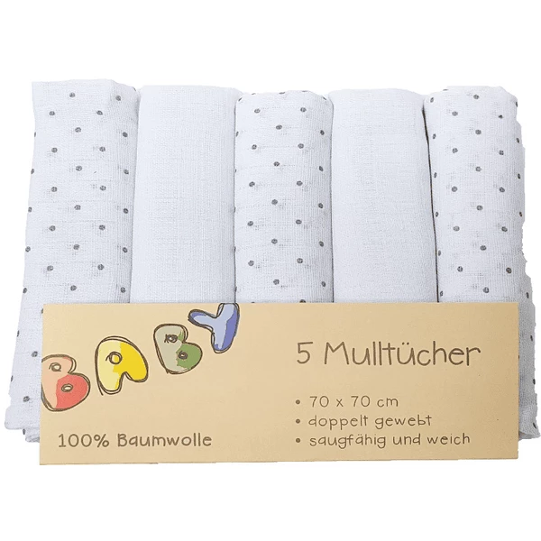 Hütte & Co HÜTTE & CO Mulltücher 5er-Pack Graue Punkte 1 Hütte & Co HÜTTE & CO Mulltücher 5er-Pack Graue Punkte