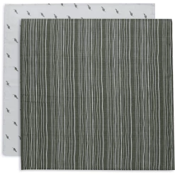 Jollein Mulltuch Musselin 70x70cm 2er-Pack Stripe Olive Leaf Green