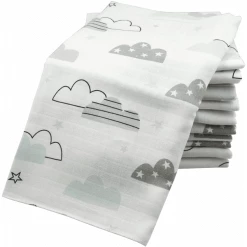 M.M.C. Mullwindel 10 PACK Spucktücher 80x70 Cm Mulltücher 10 Wolken Mint