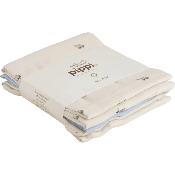 Pippi Muslin Tücher 3er Pack Baby Blue 1 Pippi Muslin Tücher 3er Pack Baby Blue