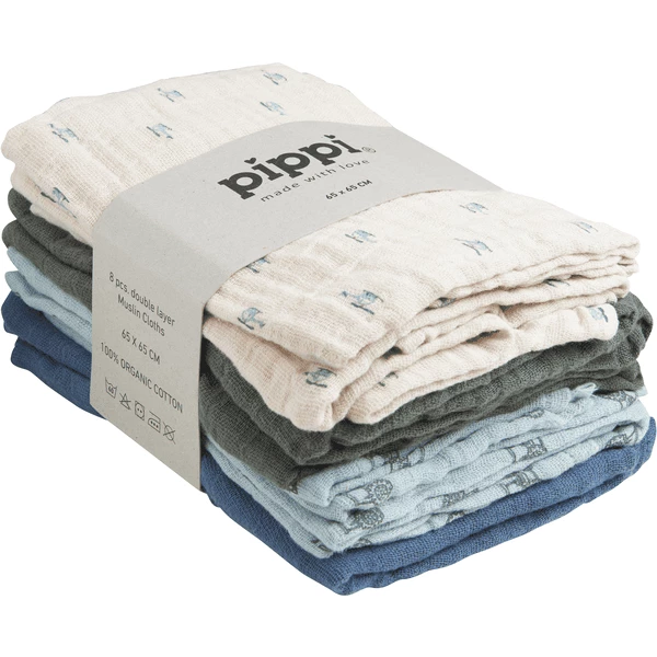 Pippi Muslin Tücher 8er-Pack Gray Mist 1 Pippi Muslin Tücher 8er-Pack Gray Mist