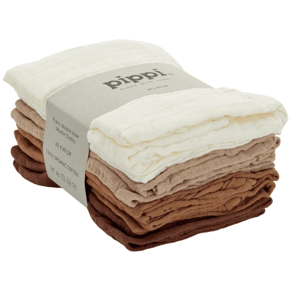 Pippi Muslin Tücher 8er Pack Mahogany 1 Pippi Muslin Tücher 8er Pack Mahogany