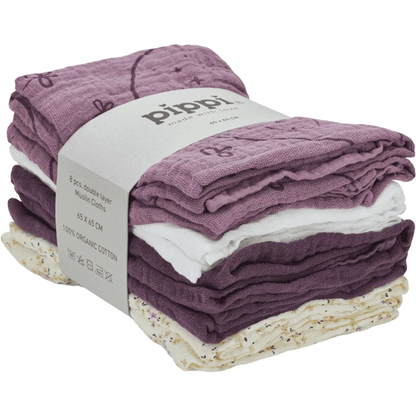 Pippi Muslin Tücher 8er Pack Mauve Shadow 1 Pippi Muslin Tücher 8er Pack Mauve Shadow
