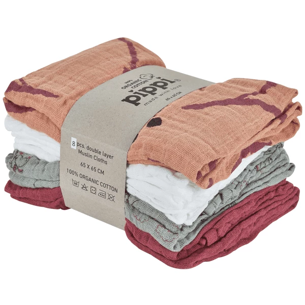 Pippi Muslin Tücher 8er Pack Misty Rose 1 Pippi Muslin Tücher 8er Pack Misty Rose