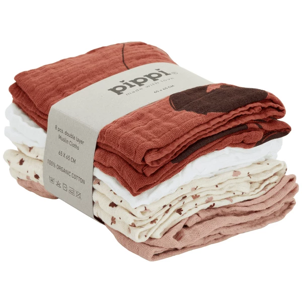 Pippi Muslin Tücher 8er Pack Redwood 1 Pippi Muslin Tücher 8er Pack Redwood
